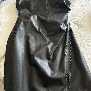 Black Faux Leather Dress with Chain Detail